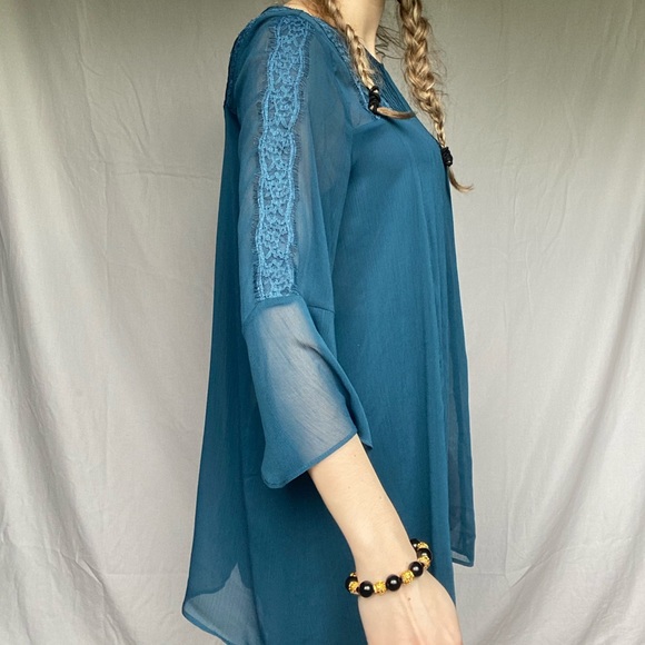 Jessica Simpson Maternity Medium Blue Lace Blouse Shirt - Picture 4 of 9